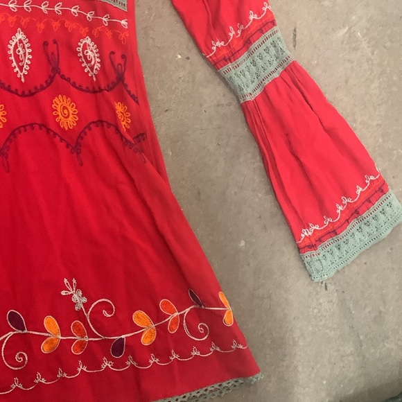 Y2K babydoll Debbie Katz embroidered bell sleeve top Red V-Neck Women's Top - Picture 4 of 6